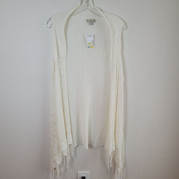 Ivory Crochet Open Cardigan Sweater Womens 2X Live And Let Live Boho Fringe - Picture 13 of 13